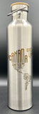 Edelstahl-Trinkflasche, Weltkartenmotiv, mit Bambusdeckel, 1000 ml