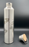 Edelstahl-Trinkflasche, Weltkartenmotiv, mit Bambusdeckel, 1000 ml